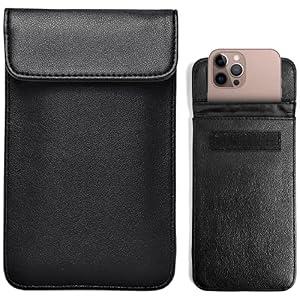Faraday Bags for Phones, Leather Surface, Multiple Ways to Carry, Cellphone Privacy Protection, 8 x 4.8 inches, for All Smartphones (Black)