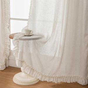 Linen Ruffle Curtains for Living Room, 2 Panels Farmhouse Ruffled Curtains 84 Inches Long, Rod Pocket Privacy Light Filtering Semi-Sheer Cottagecore Window Flowy Scalloped Curtain Drapes, 58 x 84 Inch