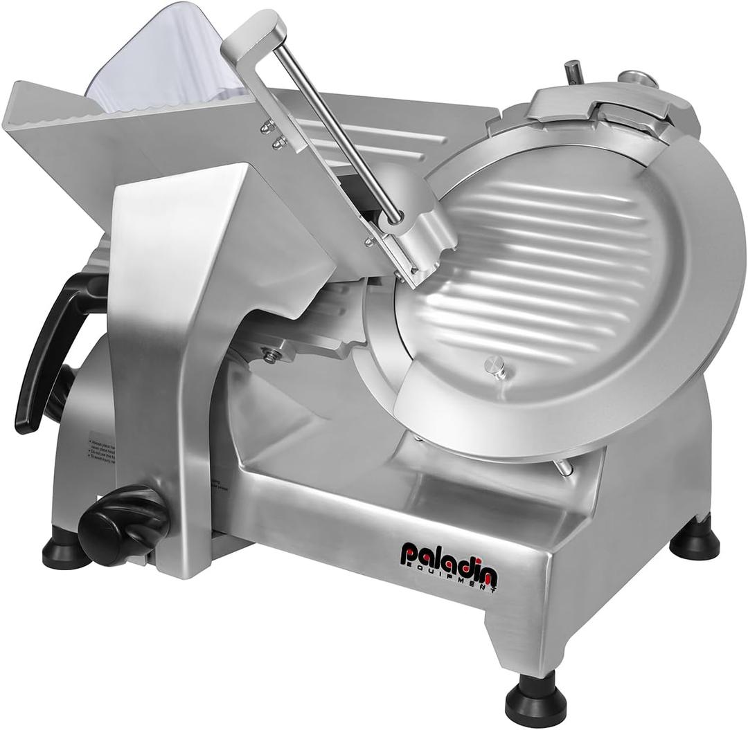 Paladin Equipment 12" Commercial Electric Manual Heavy-Duty Meat Slicer with 1/2 HP Gravity Feed,peak power 850W, Anodized Products,Adjustable Thickness for Meat,Cheese,Veggies Ham Fruit