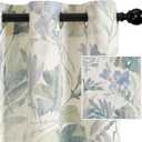 MYSKY HOME Floral Curtains 95 Inch Length Semi Sheer Light Filtering Curtains for Living Room Bedroom Flower Printing Window Treatment Grommet 2 Panels,Sage and Natural