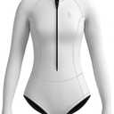 KMT Wetsuit for Women, Womens Long Sleeve Shorty Wet Suits 2mm Front Zipper Springsuit Surfing Surf-wear Diving Swimming Scuba One Piece, White,Size 4