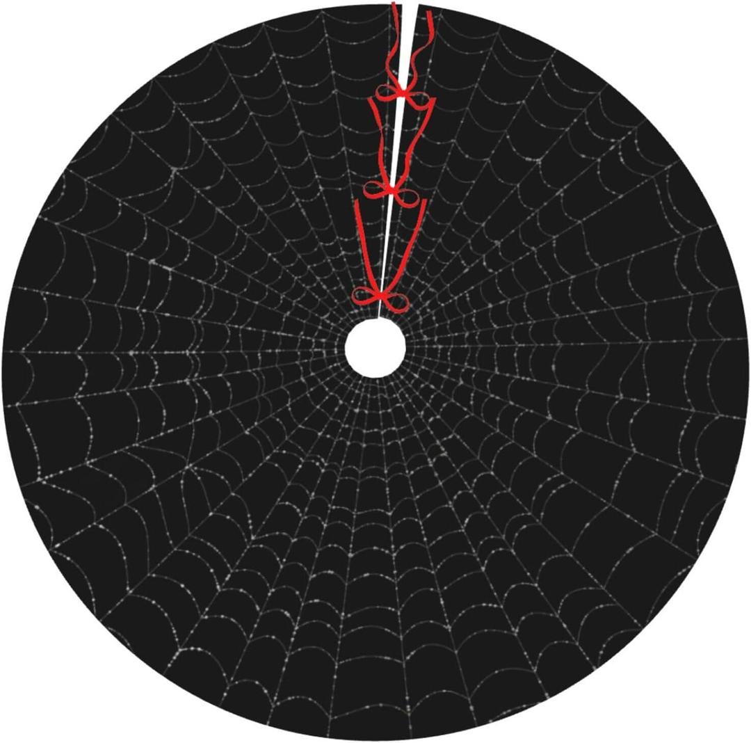 Halloween Spider Web Black White 36 Inch Christmas Tree Skirt Round Winter Snow Suitable for Christmas Xmas Halloween Holiday Party Decor Decoration Occasion