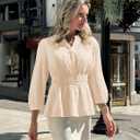 ZESICA Women's 2026 Fall Babydoll Peplum Tops V Neck Puff 3/4 Length Sleeve Shirts Dressy Casual Blouses (S)