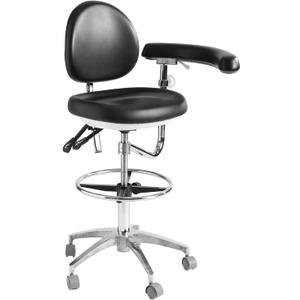 Medical Dental Assistant Chair with Rotatable Armrest Rolling Medical Chair Ergonomic Swivel Seating Back Support Dentist Stool for Clinics, Dental Offices, Labs-Black (Black-pu Leather)