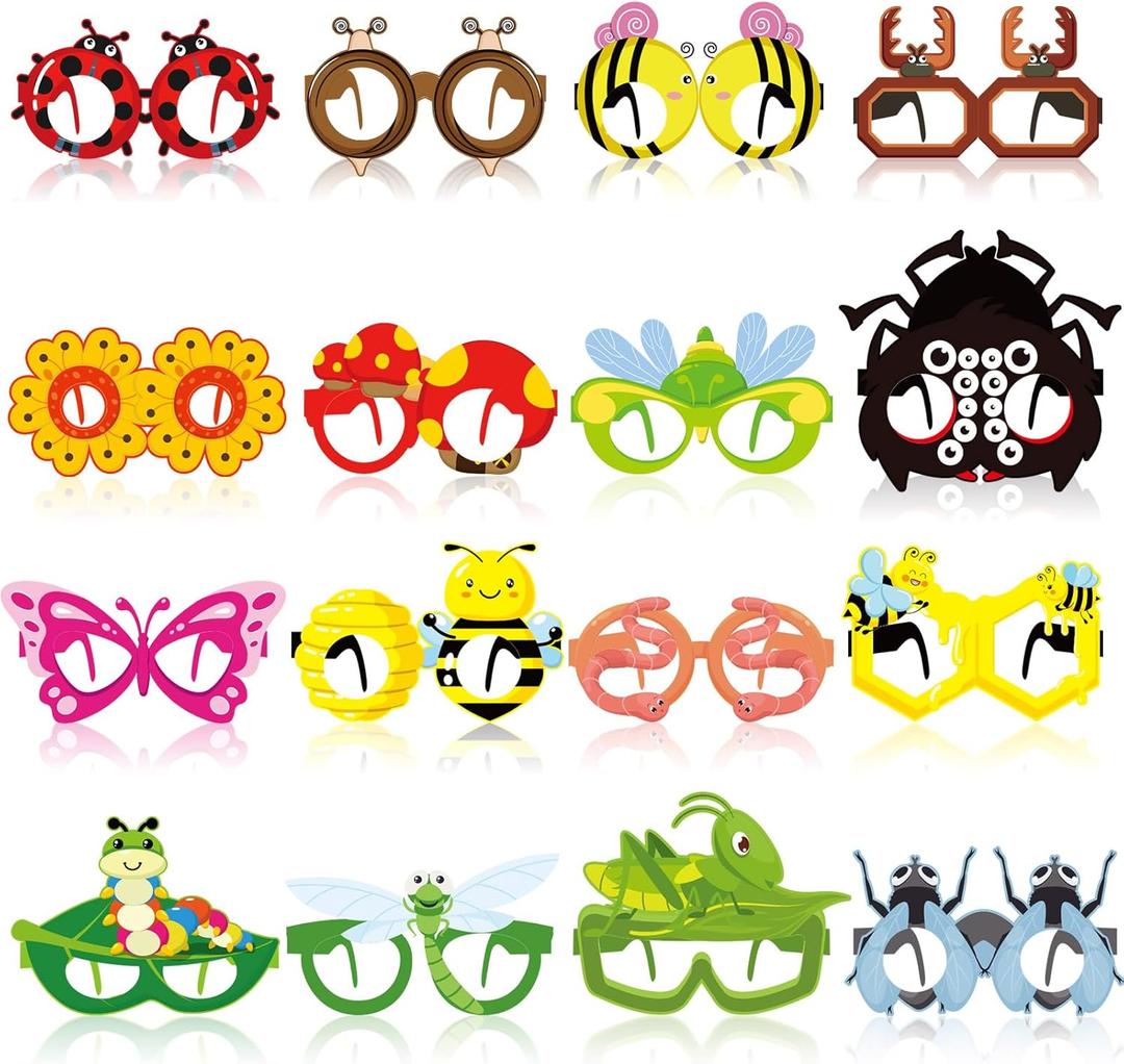 32 Pcs Bug Party Decorations Summer Insect Party Favors Bugs Paper Glasses Frame Insect Photo Booth Props Eyeglasses for Summer Spring Bugs Birthday Decorations Supplies