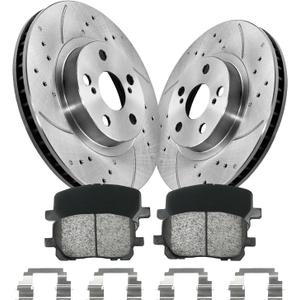 Anpulsero Brake Pads And Rotors Kit Front Vented Compatible with 2003-2008 Toyota Corolla;2003-2008 Toyota Matrix;2003-2008 Pontiac Vibe Drilled Slotted Brake Rotors& Pads for D923-7824 & 31270(275mm)