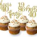 24 Pcs Glitter 40th Birthday Cupcake Toppers for Forty Years Old Birthday Party Decorations (Gold)
