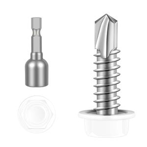 Etauwe #10 x 1 Hex Washer Head Self Tapping Screws, TEK Screws, Self Drilling, Stainless Steel 410 Sheet Metal Screws, White Head, 100 PCS