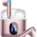 Wireless Earbuds, Bluetooth Headphones 5.4 with ENC Noise Cancelling Mics, 30H Bluetooth Ear buds Bass with Dual LED Display Charging Case, IP7 Waterproof Wireless Earphones for Android/iOS, Rosegold