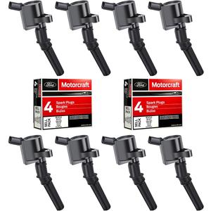 MAS Ignition Coils DG508 and Motorcraft OEM Spark Plugs SP413 Compatible with Ford F-150 Mustang V8 4.6L pack of 8