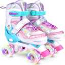 Toddler Roller Skates for Girls Kids Boys, 4 Size Adjustable with Light Up Wheels (M - Littler Kids (10C-13C US))