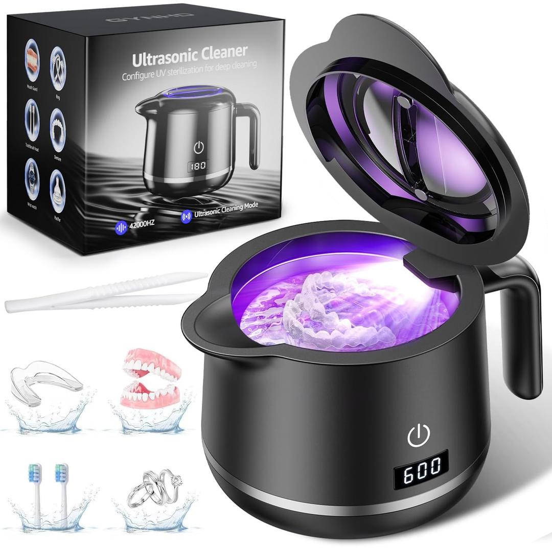 Dental Ultrasonic Retainer Cleaner Machine: Dental Cleaning Pod for Denture/Mouth Guard/Aligner/Night Guard/Braces/Toothbrush Heads/Jewelry - 45kHz Retainer Cleaner with Digital Timer & 200ML