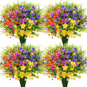 20 Bundles Aritificial Flowers for Outdoors Decoration UV Resistant Fake Plastic Plants Faux Flowers Shrubs for Spring Summer Garden Porch Window Box Home Decor, Mixedcolor