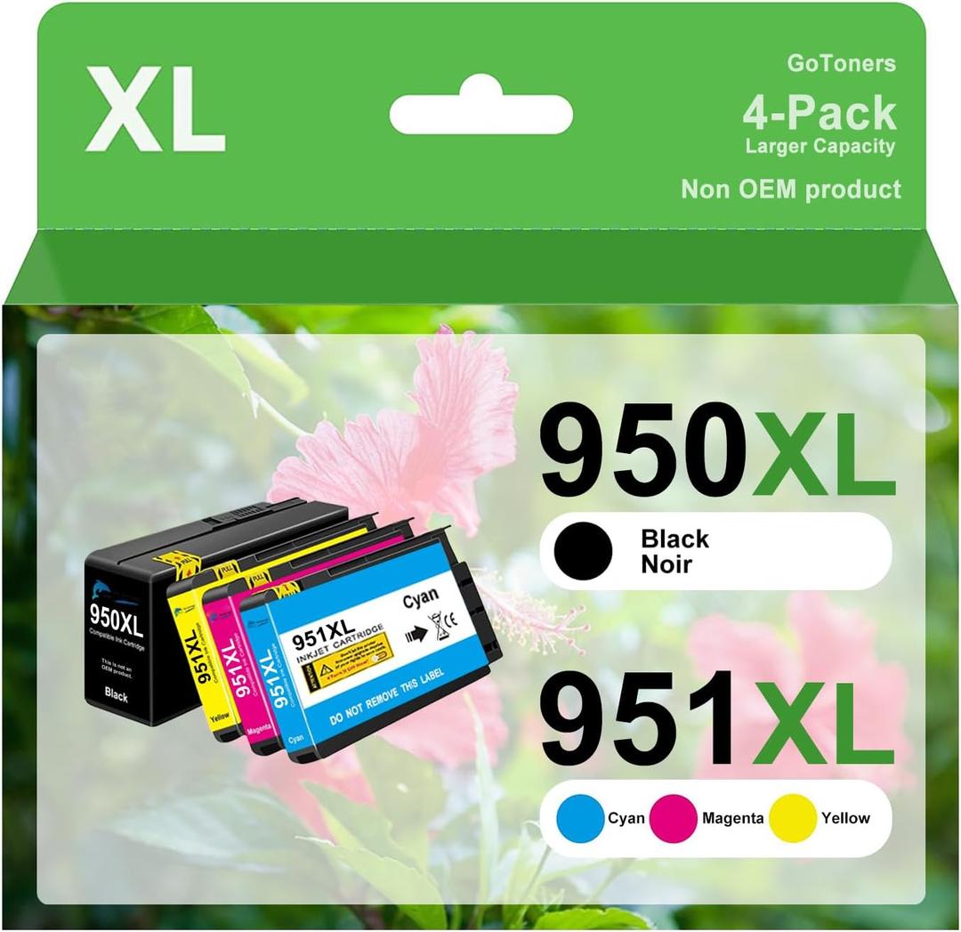 950XL 951XL Compatible for HP 950 XL 951 XL Ink Cartridge Compatible with OfficeJet Pro 8600 8610 8620 8100 8630 8660 8640 8615 76DW 251DW Printer (4, Black, Cyan, Magenta, Yellow)