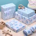 Woric Reversible Baby Shower Wrapping Paper Roll 17 Inch x 33 Feet Blue Elephant Design Gift Wrapping Paper for Baby Shower, New Baby, Boy's 1st Birthday, Celebration