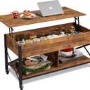 WLIVE Coffee Table, 41.3" Lift Top Coffee Table with 4 Wheels, Hidden Compartment, Storage Shelf and Lift Tabletop for Living Room, Reception Room, Rustic Brown