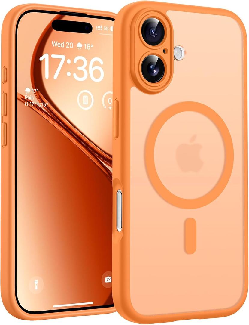 TOCOL for iPhone 17 Case, Full Camera Protection, Built-in Magnetic Ring, Compatible with Magsafe Charger, Drop Protection, Translucent Matte Phone Case for iPhone 17 6.3 inch (Orange)