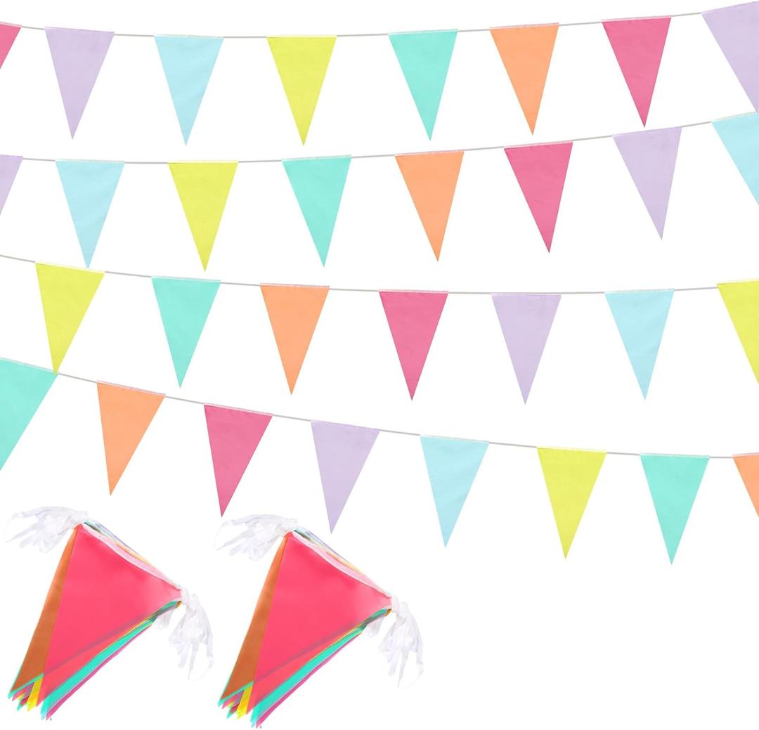 Preboun 164 Feet Pastel Pennant Banner Bunting Pennant Banner Garland 120 Pcs Pastel Triangle Flags on a String for Baby Shower Birthday Graduation Wedding Hanging Decorations