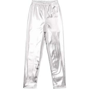 Kids Girls Boys Metallic Leggings Pants Modern Hip Hop Street Dance Performance Costume Trousers (Silver, XS)