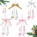 Vinsot 8 Pairs Acrylic Christmas Ballet Shoes Ornament Ballerina Dance Ornaments for Xmas Tree Fake Crystal Shoes Hanging Ornament Bows Ribbons for Christmas Party Anniversary Birthday Decoration