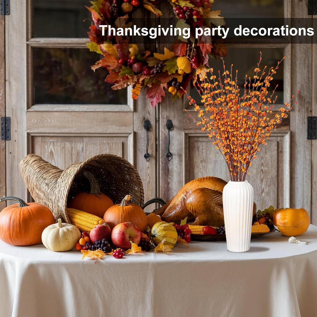 5 Pcs. Long Fake Fall Flowers Burnt Orange Jasmine Fall Floral Stems for Wedding Thanksgiving Bouquets Dried Autumn Orange Fake Flowers for Vases Home Parties Thanksgiving Decor