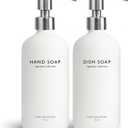 Vine Creations White Glass Soap Dispenser Set, Dish Soap and Hand Soap Dispenser Set with Stainless Steel Pump, 16 oz Glass Dispensers for Kitchen or Bathroom Decor (Matte White Bottle/ Silver)