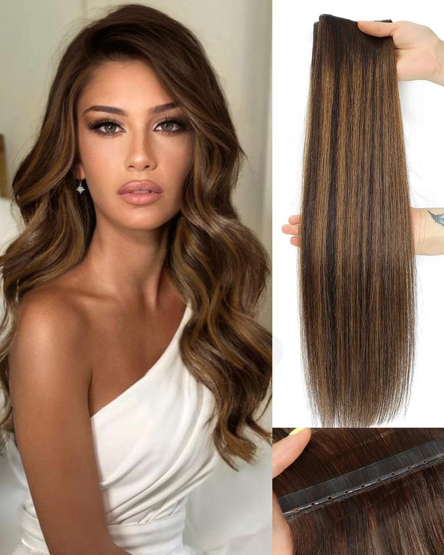 PANEWAY OVO Hair Extensions Real Human Hair Dual Hand Tied Invisible Weft Hair Extensions for Volume & Length Lightweight, Natural-Looking(#P2/8/T2,16Inch)