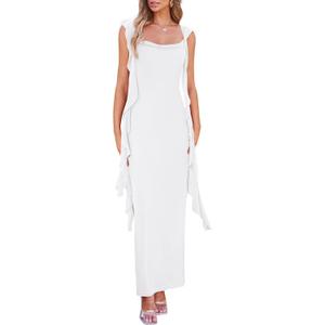 PRETTYGARDEN Women's 2026 Summer Wedding Guest Dress Sleeveless Ruffle Formal Cocktail Party Maxi Bodycon Dresses (S)