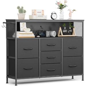 7 Drawers Dresser - Black Dressers with Open Shelf - Small Dresser for Bedroom - Living Room, Entryway, Closets 108X35X15 CM