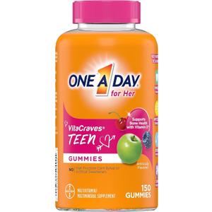 One A Day Teen for Her Multivitamin Gummies, Gummy Multivitamins with Vitamin A, C,D, E and Zinc for Immune Health Support, Physical Energy & more, 150 Count 