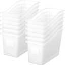 Suzile 12 Pcs Book Bins with Labels Linking Storage Bins Folder Magazine File Holder Interlocking Plastic Book Organizer Container for Office Classroom Home (Clear)