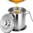 Bacon Grease Container with Fine Mesh Strainer,2.0L/68oz Stainless Steel Bacon Grease Keeper with Lid and Tray,Large Cooking Oil Storage Can for Frying Oil, Lard, Dishwasher Safe