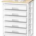 Rolling Cart with Drawers,Utility Cart with 6 Drawers,Rolling Storage Cart with Drawers and Wooden Tabletop & Lockable Wheel,White