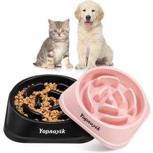 2 Pack Slow Feeder Dog Bowls for Healthy Eating, Non-Slip and Anti-Choking Design, Reduces Bloating & Overeating for Small Dogs, Easy to Clean (Black and Pink)