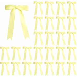 30 Pcs 5 x 7 Inch Yellow Grosgrain Ribbon Bows with Twist Tie Gift Bows for Gift Wrapping, Crafts, Parties (Yellow,Width of 1")