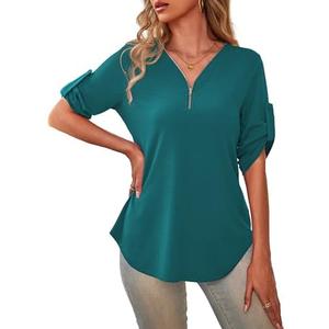 a.Jesdani Women's Plus Size Zip Front 3/4 Sleeve Shirts V Neck Blouses Tunic Top, 4X