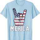 Merica Rock Sign 4th of July Vintage American Flag Retro USA T-Shirt, Large