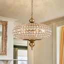 20.5" Antique Brass Crystal Chandelier, Large Farmhouse Dining Room Light Fixture, 5-Light Vintage Crystal Hanging Chandelier for High Ceiling Living Room Kitchen Island, 21"W x 19"H
