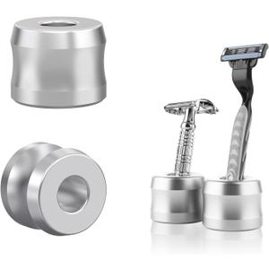 Linkidea 2 Pack Safety Razor Stand, Opening Dia 0.7" (18.5mm) Aluminum Alloy Men's Shaving Stand for Bathroom Countertops, Silver