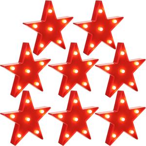 Jutom 8 Pieces Star Night Lights LED Plastic Star Shaped Sign Lighted Marquee Desk Lamp for Gift Red