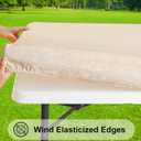 Smiry Rectangle Picnic Table Cloth, Elastic Waterproof Fitted Heavy Duty Vinyl Tablecloths, Wipeable Washable Table Covers for Kitchen, Dining, Camping, Outdoor (Beige, 30" X 72")