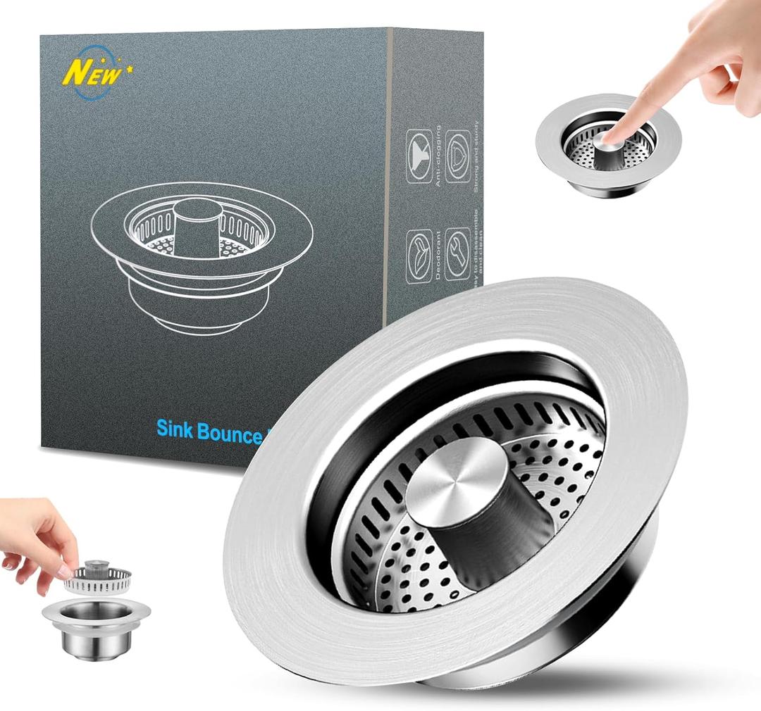 2 x 3 in 1 Kitchen Sink Drain Strainer and Stopper Combo,304 Stainless Steel Pop-up Kitchen Sink Stopper,Anti-Clog Kitchen Sink Bounce Core Strainer Basket Filter for US Standard 3-1/2'' in Drain