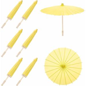 MECCANIXITY 6 Pcs Paper Umbrellas, 16" DIY Oiled Paper Painting Umbrellas for Photography Props Craft Party Wedding Decoration, Yellow