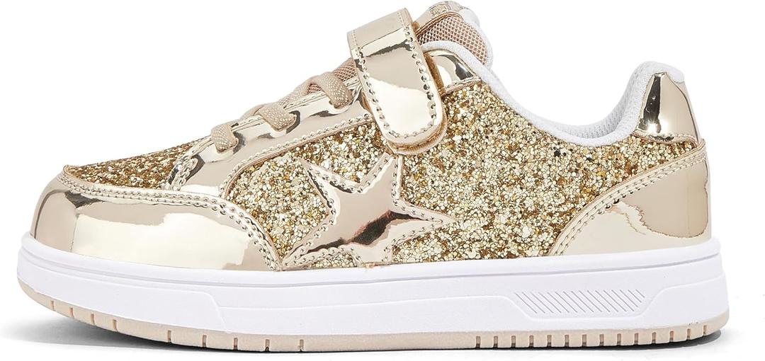 LUCKY STEP Kid's Glitter Walking Shoes Shiny Sparkly Sequins Fashion Sneakers Hook and Loop Athletic Unisex-Child Casual Running for Children/Boys/Girls (3 Little Kid)