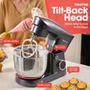 Gourmia 5 Quart Digital Electric Stand Mixer with Attachments, Bowl Shield, Dough Hook, Whisk and Beater - LED Display Timer - 10 Speed Kitchen Countertop Dough Maker Machine for Bread, Cake, Cookies