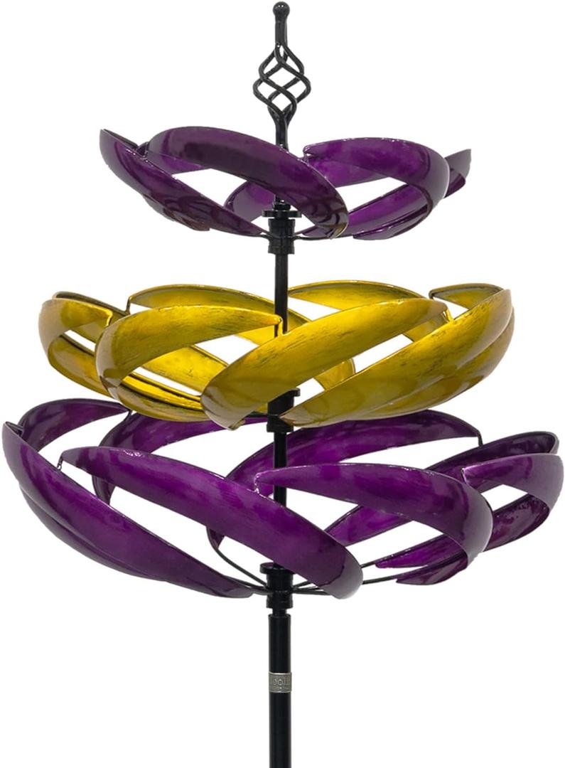 A ANLEOLIFE Wind Spinners Outdoor, 77" Large Metal Kinetic Wind Sculptures for Garden, 360 Degrees Swivel Yard Art with Welcome Sign and Flag Decoration