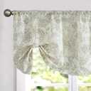 Kitchen Tie Up Valance Curtain Linen Floral Farmhouse Valance for Living Room Bathroom Bedroom Country Valances Window Treatments Small Cafe Curtian 18 Inch Rod Pocket 1 Panel Green on Beige