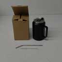32 oz Insulated Coffee Mug Tumbler - w/ Handle, 2-in-1 Straw & Chug Lid, Silicone Boot, Double Wall Vacuum Insulated Tumblers Cups 32oz, Leak Proof Stainless Steel Water Bottle Work Home Travel Mugs (Black)