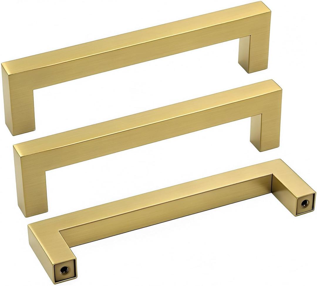 goldenwarm Gold Cabinet Pulls Brushed Brass Drawer Pulls 10 Pack - LSJ12GD102 Gold 4inch Kitchen Cabinet Handles Square Bar Pulls Antique Brass Bathroom Cabinet Hardware 4" Hole Spacing