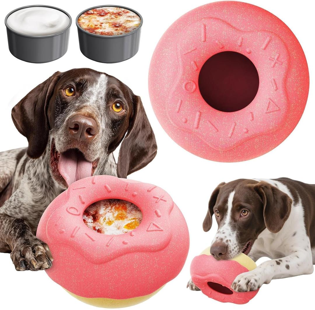 Dog Toys for Aggressive Chewers, Dog Enrichment Toys, Anxiety Relief for Dogs Toy, Indestructible Frozen Treat Toy National Pet Day Gifts for Large Dogs Peanut Butter Reduces Anxiety, Donut